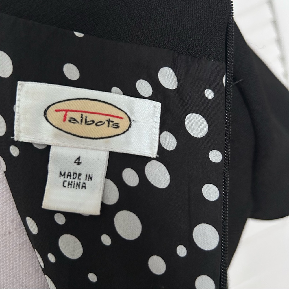 Talbots Retro Black Blouse Top Roll Collar Lined Short Sleeves Hidden Back Zip 4 - Picture 6 of 7